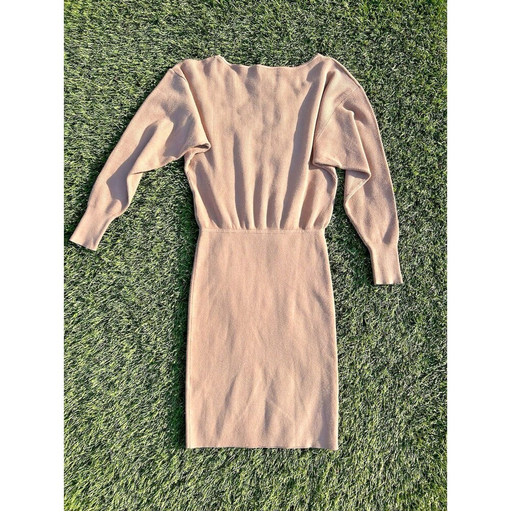 Aritzia Babaton Continent Dress S Gold Camel Boat Neck Dolman Knit Sweater Mini - Picture 5 of 16